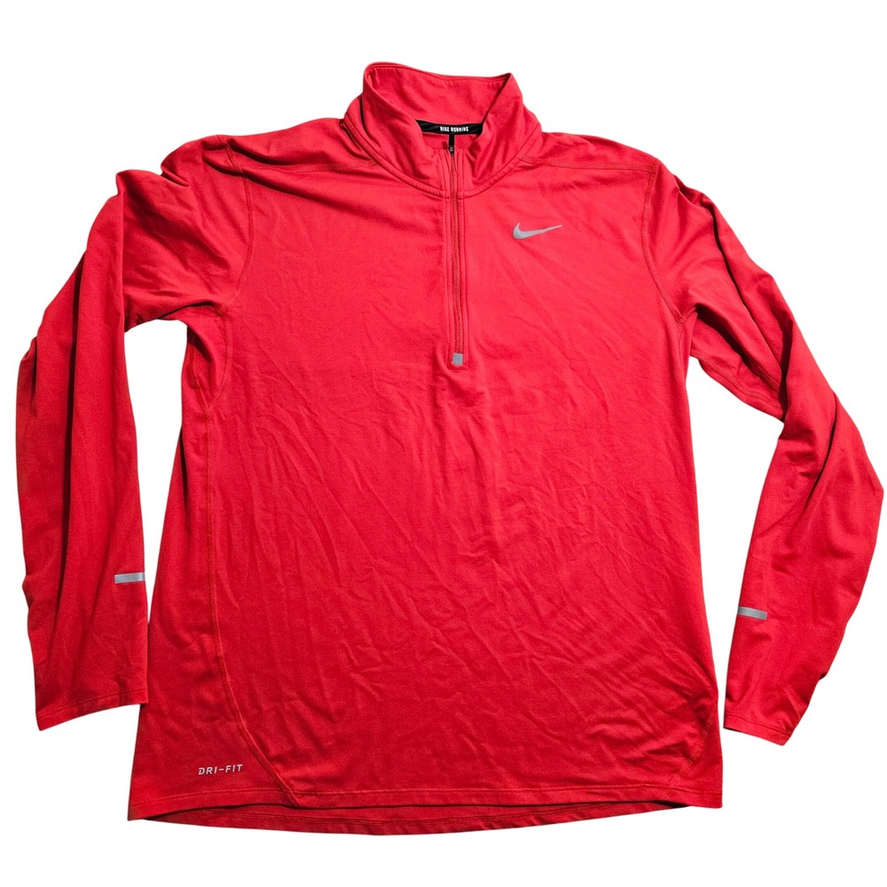 Nike Dri-FIT Running Quarter Zip Pullover Large Red Reflective 904946-657